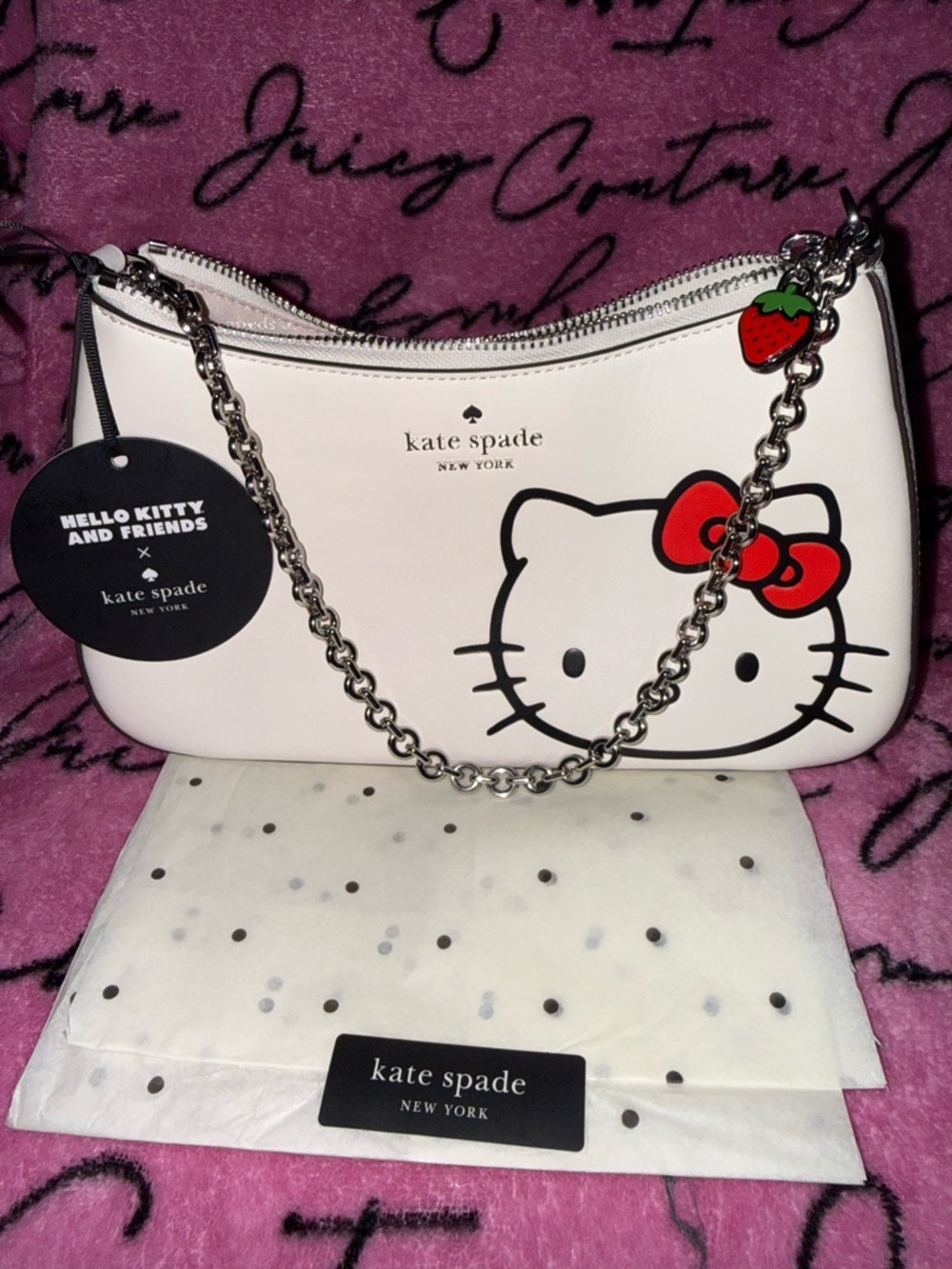 kate spade White Hello Kitty Leather Shoulder Bag with Red Bow - Picture 3 of 10